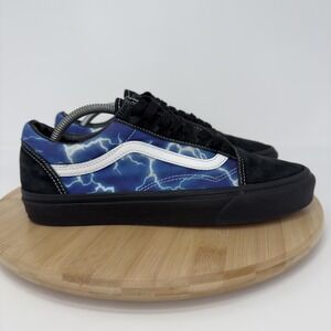 Vans Old Skool Shoes Mens Size 8.5 Blue Lightning Black Suede Low Top Sneakers